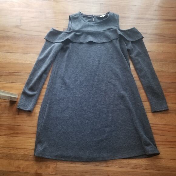 LOFT Gray Cold Shoulder Dress with Ruffle Detail – Long Sleeve Size XS - Picture 2 of 11